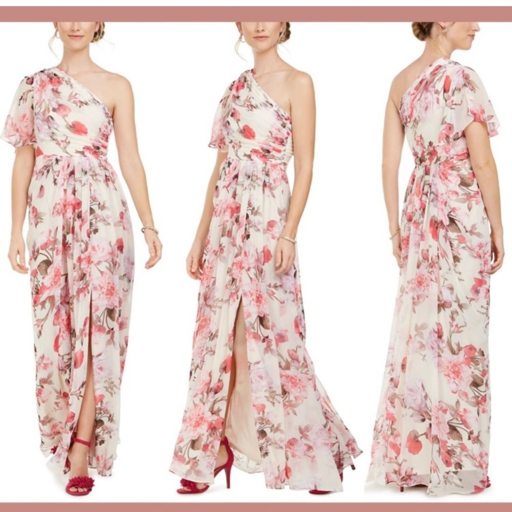 Gorgeous one-shoulder dress with floral print